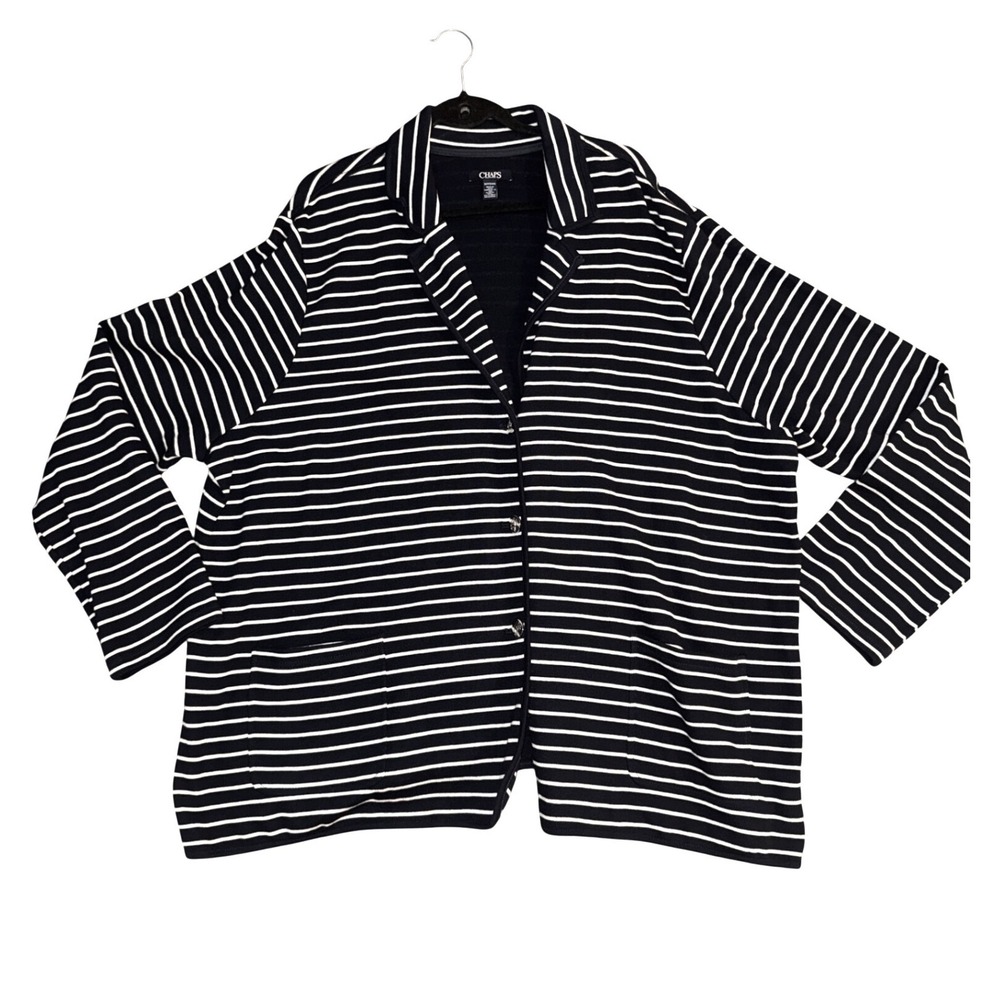 CHAPS‎ Women's Navy White Stripe Long Sleeve Button Front Cardigan Sweater 3X